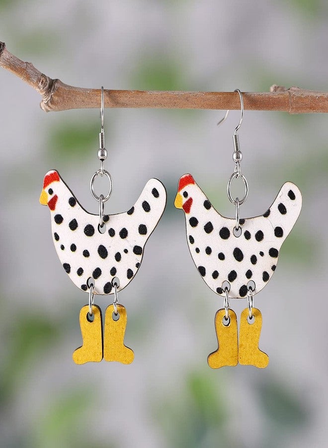 POYAMUSE Chicken in Boots Dangle Earrings - Rooster in High Heels Drop Earrings - Funny Animal Earrings for Women-white yellow - Image 3